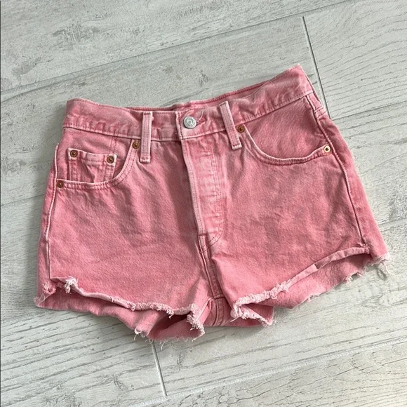 Levi’s 501 Denim Shorts Coral Pink Cutoffs Button Fly - Picture 1 of 5